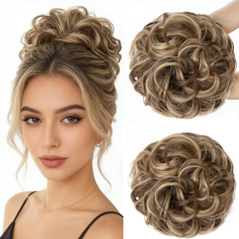 

8 inches Human Hair Large Messy Bun Hair 25g Piece Wavy Curly Scrunchies Hair Extensions Thick Updo Hairpieces for Women