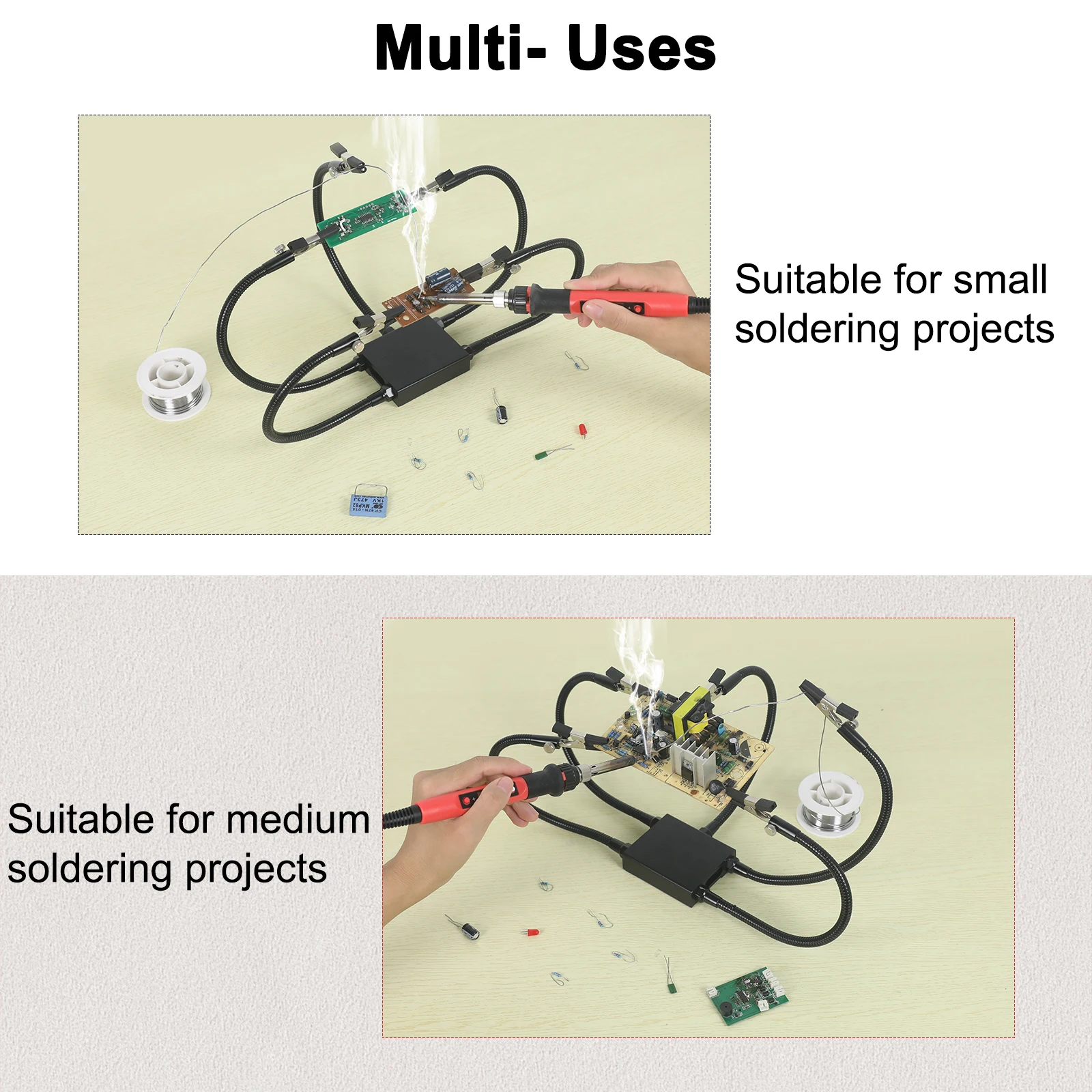 NEWACALOX Third Helping Hand Soldering Station 5pcs Flexible Arms PCB Holder Welding Repairing Workbench Alligator Clip Tool