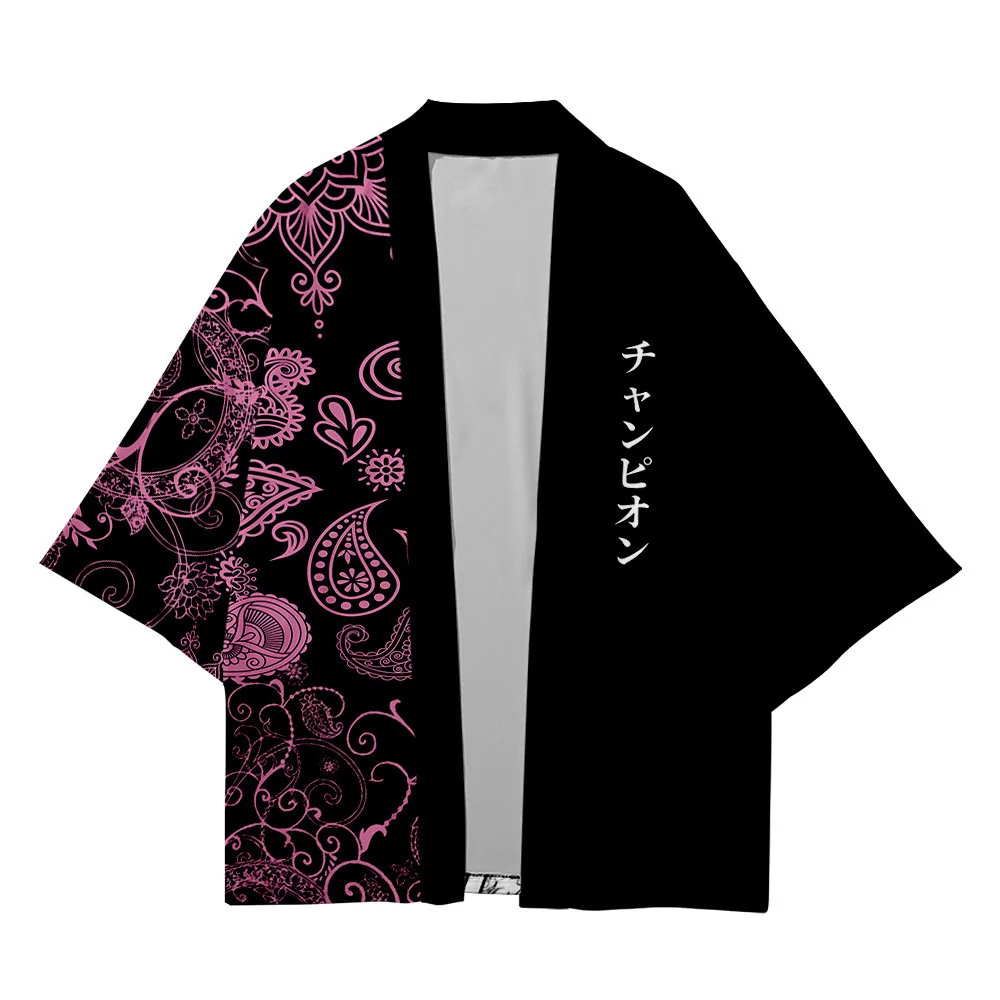 Black Kimono Cardigan Women Men Japanese Obi Male Yukata Men's Haori Kanagawa Wave Carp Print Coat Traditional Japan Clothing