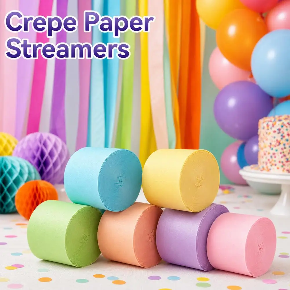 6 Stück Pastell-Krepppapier-Streamer-Rollen, bunte Regenbogenbänder für Geburtstag, Hochzeit, Party, Hintergrund, DIY-Basteldekoration – Detail 6