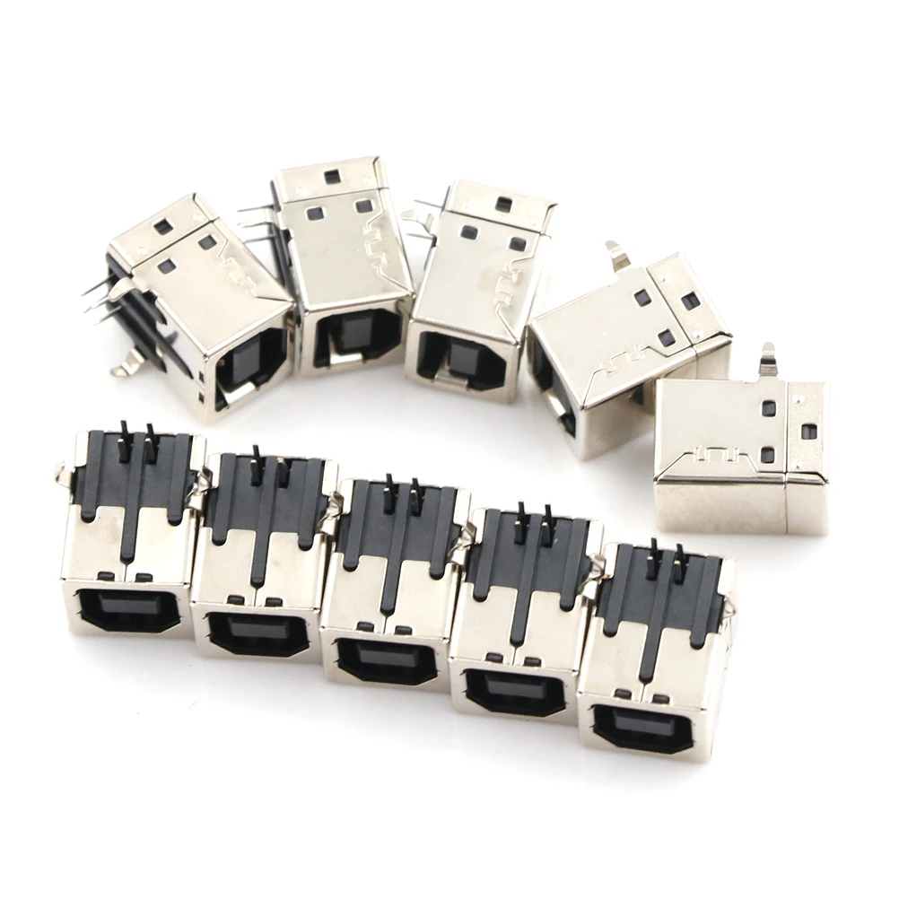 10 Pcs USB 2.0 Jack Female Type-B Port 4-Pin Right Angle PCB DIP Jack Socket 