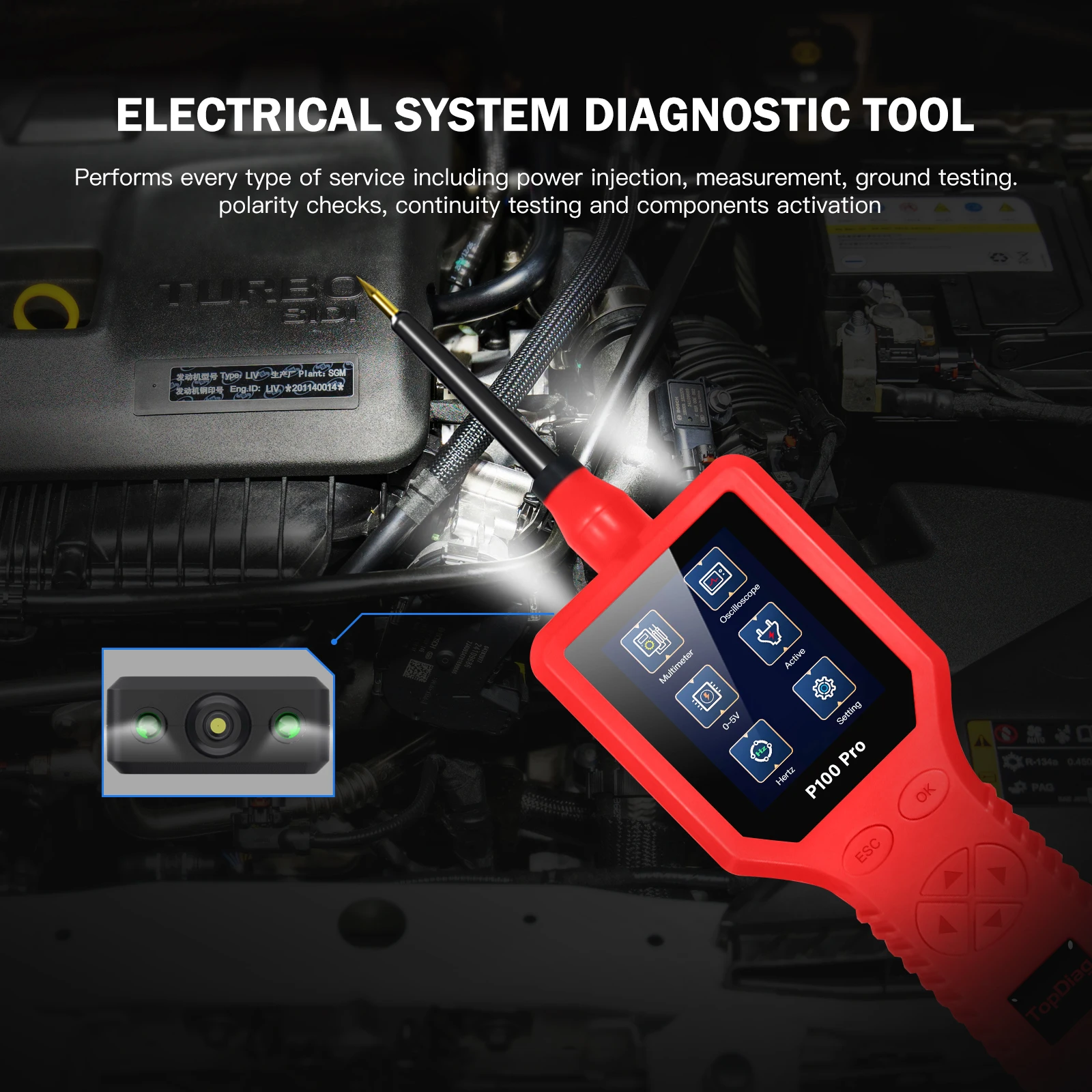 TopDiag P100 Pro 9-30V testeur de Circuit de voiture outil de Diagnostic de continuité de tension automobile avec affichage LED