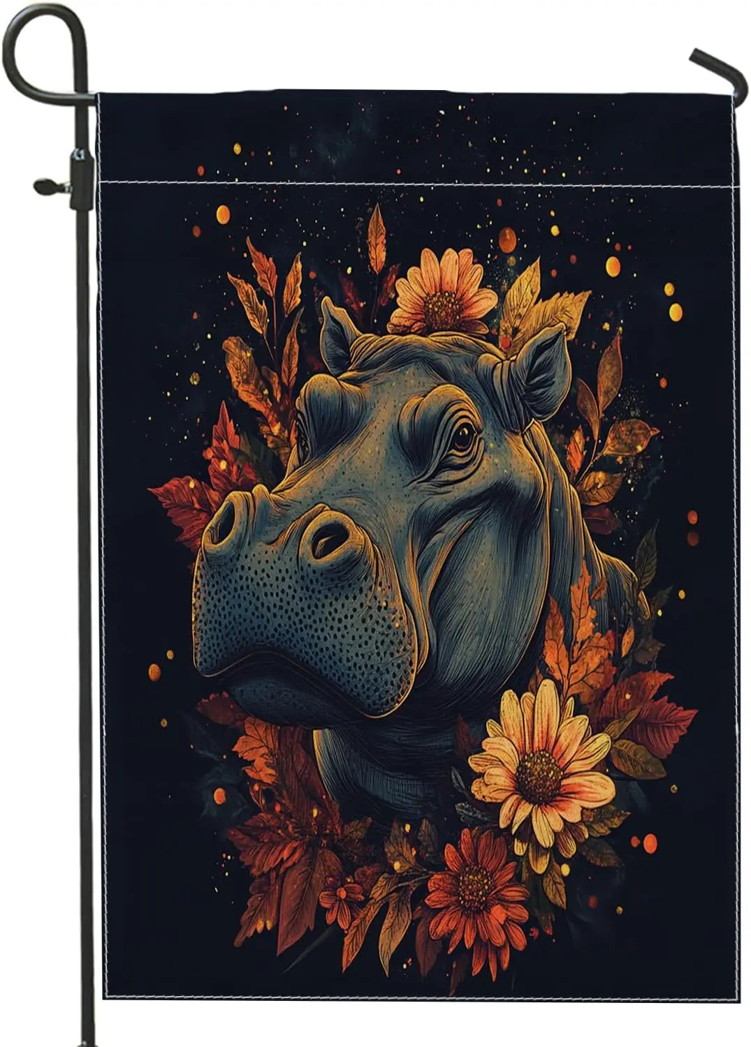 Fall Hippos Leaf Garden Flags 12x18 Double Sided for Outside, Autumn Aesthetic Stars Night Front Yard Backyard Vertical Hous llz