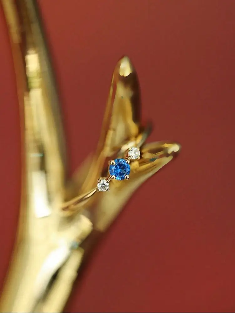 خاتم من الفضة الإسترليني عيار 925 بسيط كلاسيكي أزرق ثلاثة الزركون للنساء مجوهرات الخطوبة والزفاف الفاخرة عالية الجودة #4