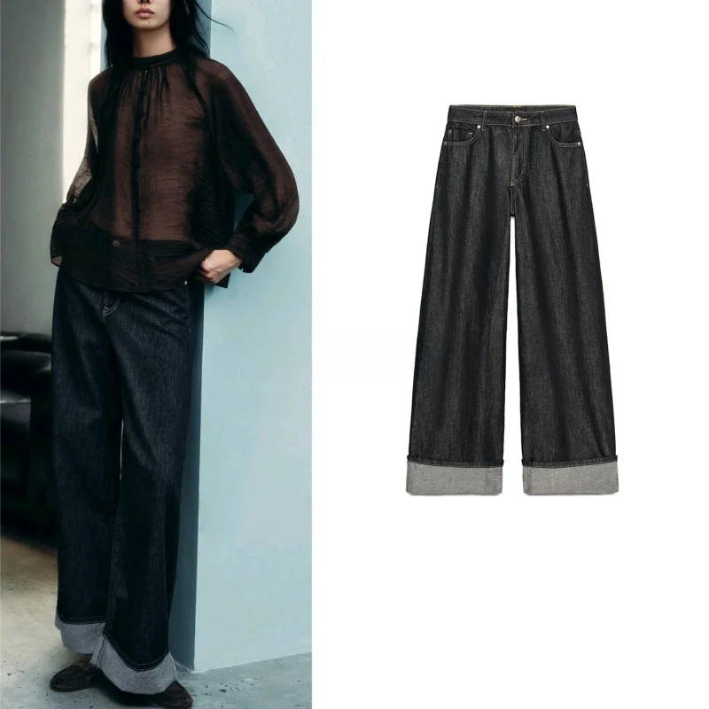 

Свободные джинсы с высокой талией Five ket Design, женские весенне-осенние новые повседневные брюки с прямыми штанинами и манжетами