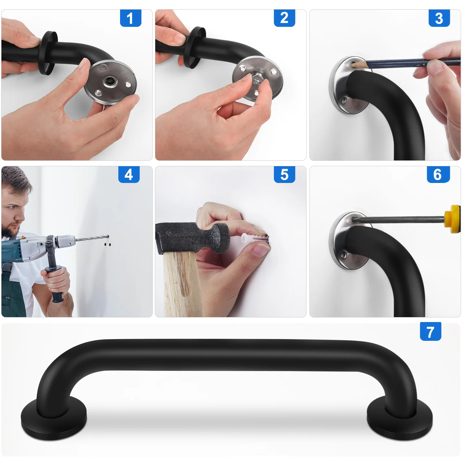 2Pcs Bath Grab Bar 304 Stainless Steel Fall Prevention Multipurpose Shower Handle For Bathroom Safety Grab Bar 18 Inch Black