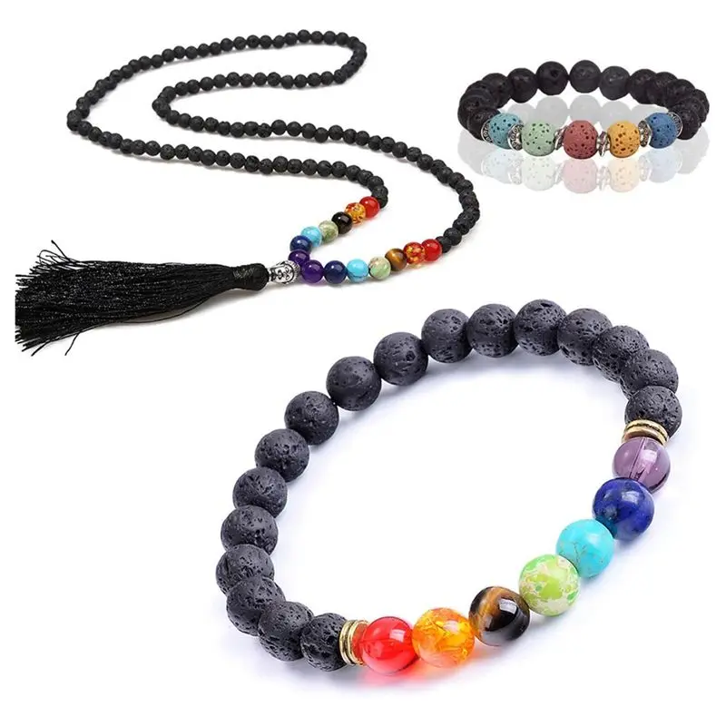 

UNCL Lava Beads Stone Kits Spacers Beads Bracelet Elastic String for Diffuse Essential Oils Adult DIY Jewelry Making Supplies