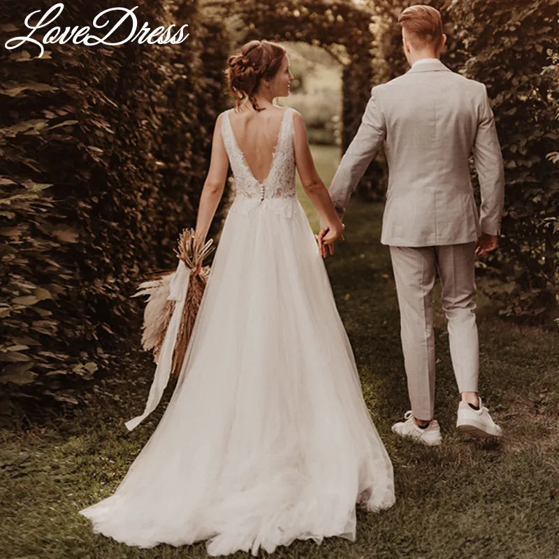 LoveDress Женское свадебное платье с глубоким V-образным вырезом, открытой спиной и кружевом