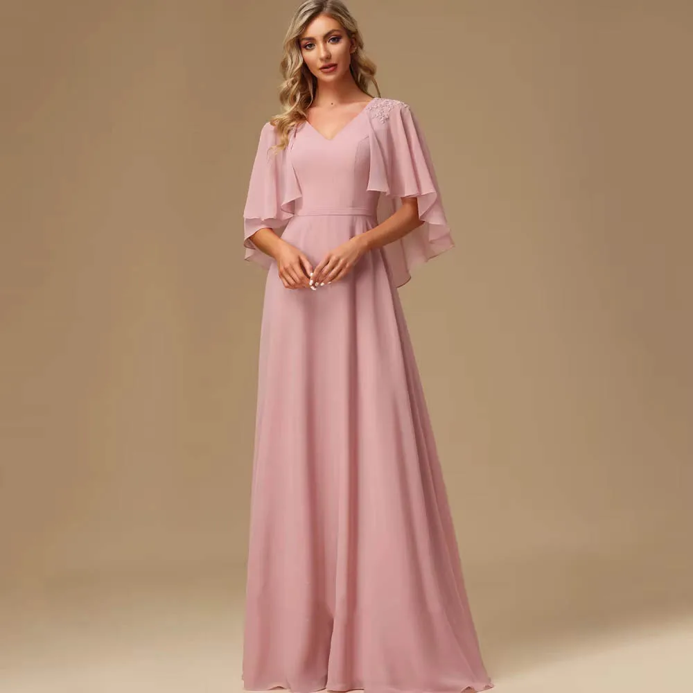 تخصيص بسيط الخامس الرقبة زين فساتين أم العروس الشيفون أنيقة فساتين حفلات الزفاف الرسمية #1