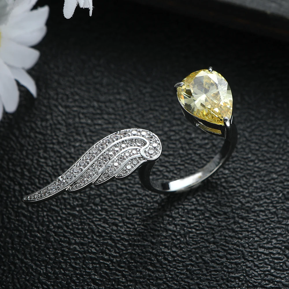 

Luxury Waterdrop Wings Open Cube Zircon Engagement Dubai Bridal Wedding Ring Jewelry R209