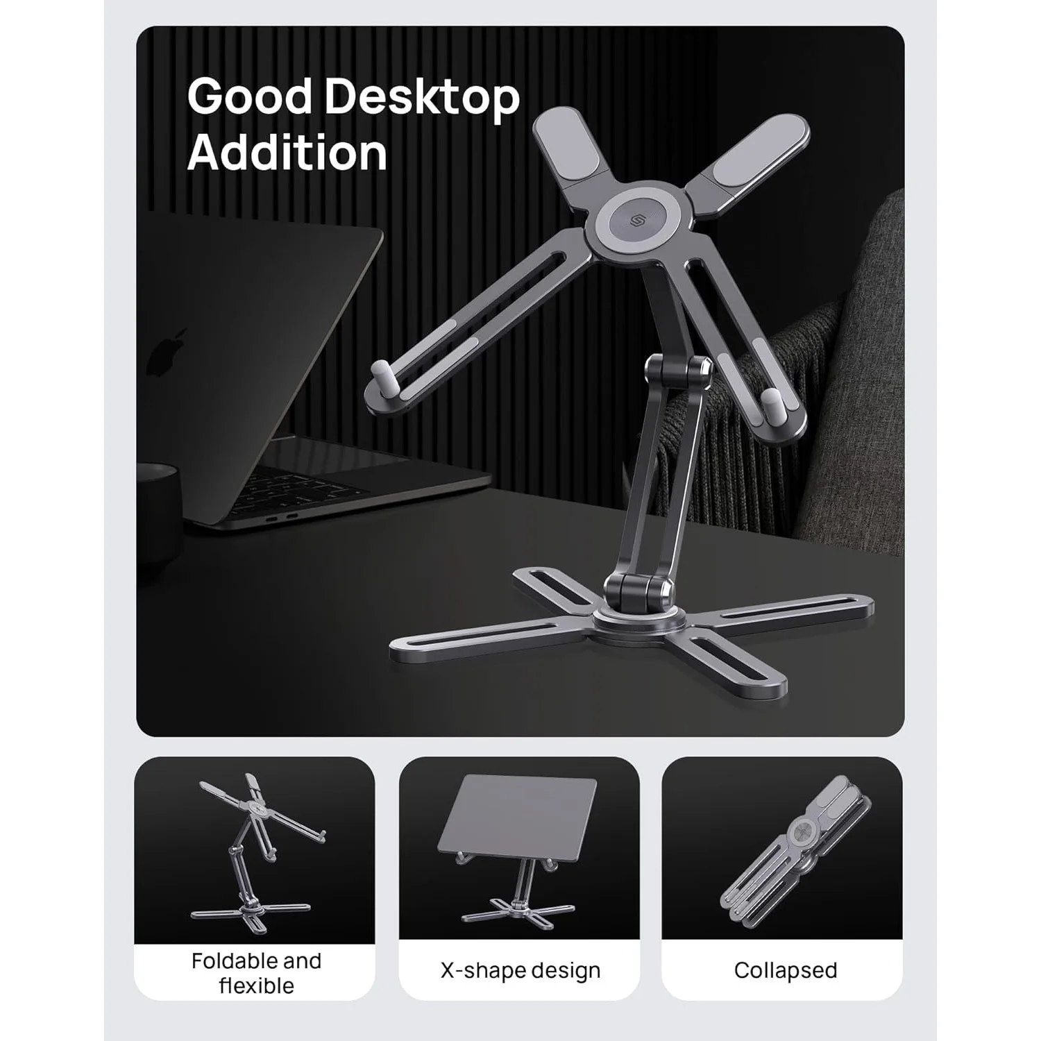 SODI Adjustable Computer Stand with 360 Rotating Base Foldable Laptop Riser for MacBook Pro Air All Laptops up to 16 Inch Grey