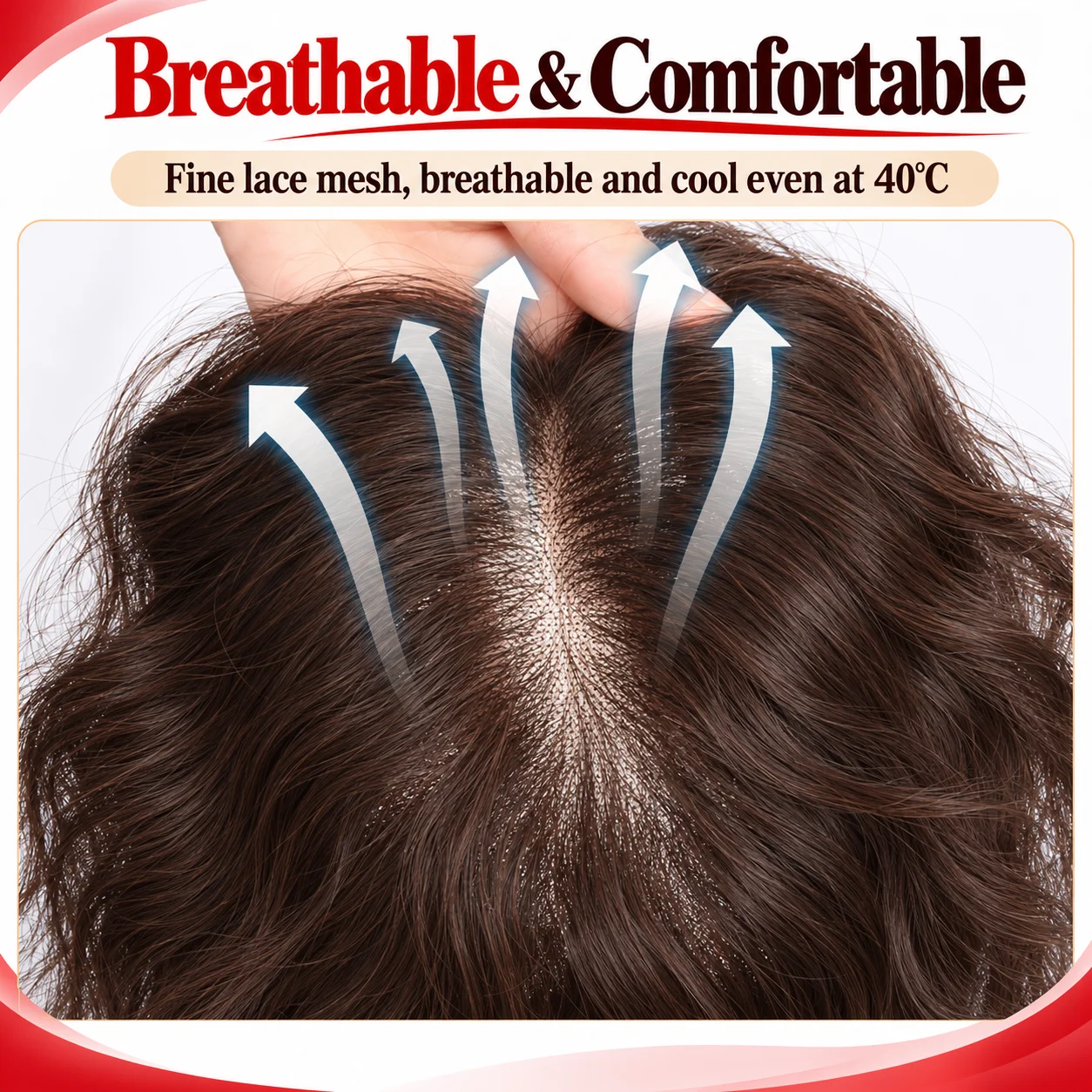 Women's Natural Wavy Curly Bangs Human Hair Topper Silk Lace Base Lightweight Breathable Clip-In Hair Extension