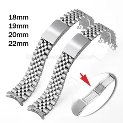 Stainless Steel Watch Strap for Seiko 18mm 19mm 20mm 21mm Bracelet Curved End Steel Strap for Jubilee Folding Buckle Accessories