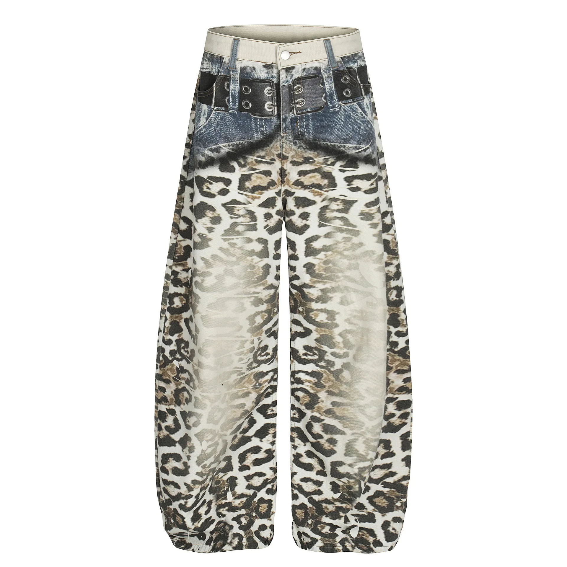 Men's Fashion Oversized Hip Hop Jeans Pants Leopard Printed Denim Trousers Loose Fit Y2K Vibe Style Jeans 3 Digital Painted