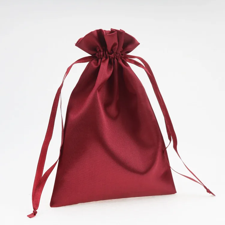 

100PCS Red Satin Gift Bags Packaging Jewelry Hair Cosmetic Party Candy Reusable Sachet Silk Drawstring Pouches Print Logo Custom
