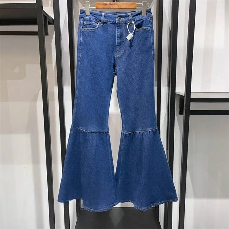 

Джинсы-клеш с высокой талией, длинные брюки Masaande, осенне-зимняя женская одежда, модные прочные джинсовые брюки прямого кроя