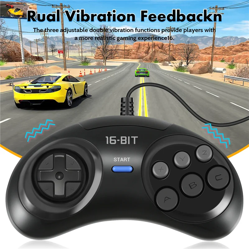 2 Pcs Game Controller For SEGA Genesis For 16 Bit Handle Controller 6 Button Gamepad For SEGA MD Game Accessories Black
