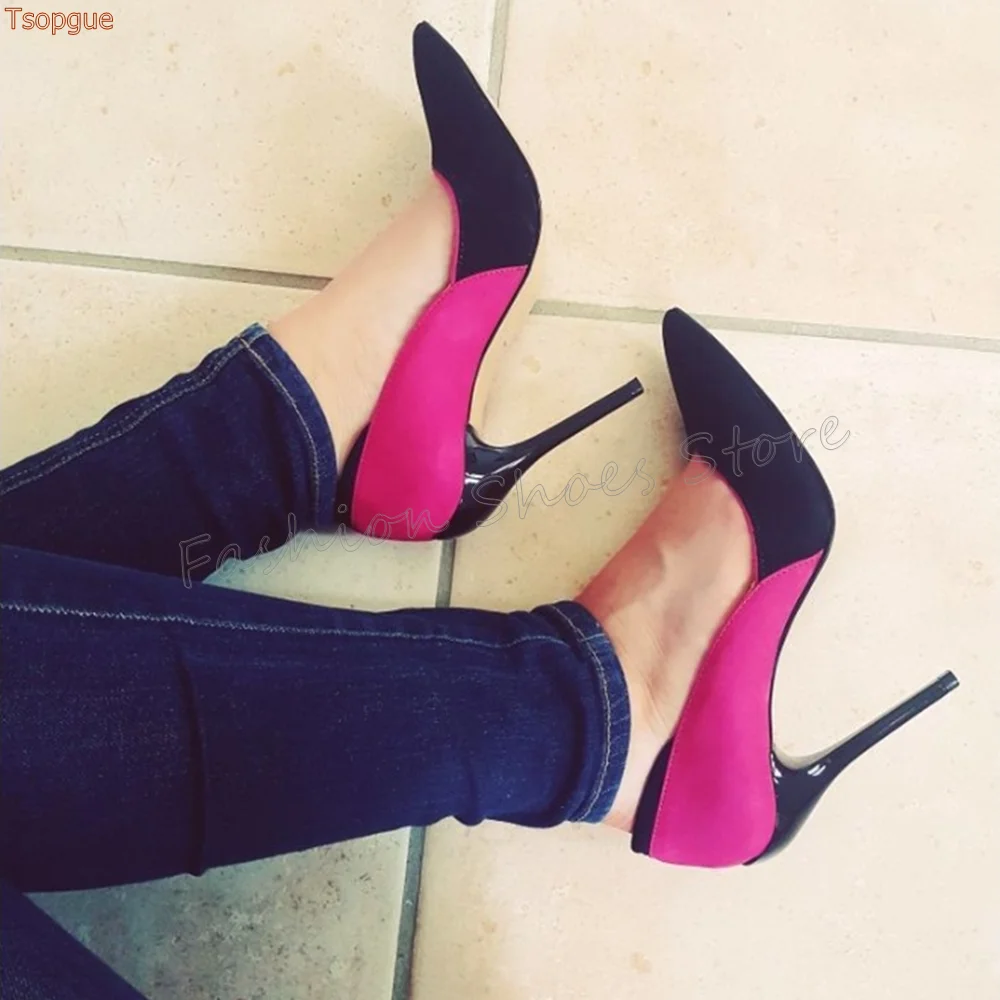 

Black Pointed Toe Shallow Splicing Pumps Suede Stilettos High Heels High Heel Shoes for Women Heels 2025 New Zapatos Para Mujere