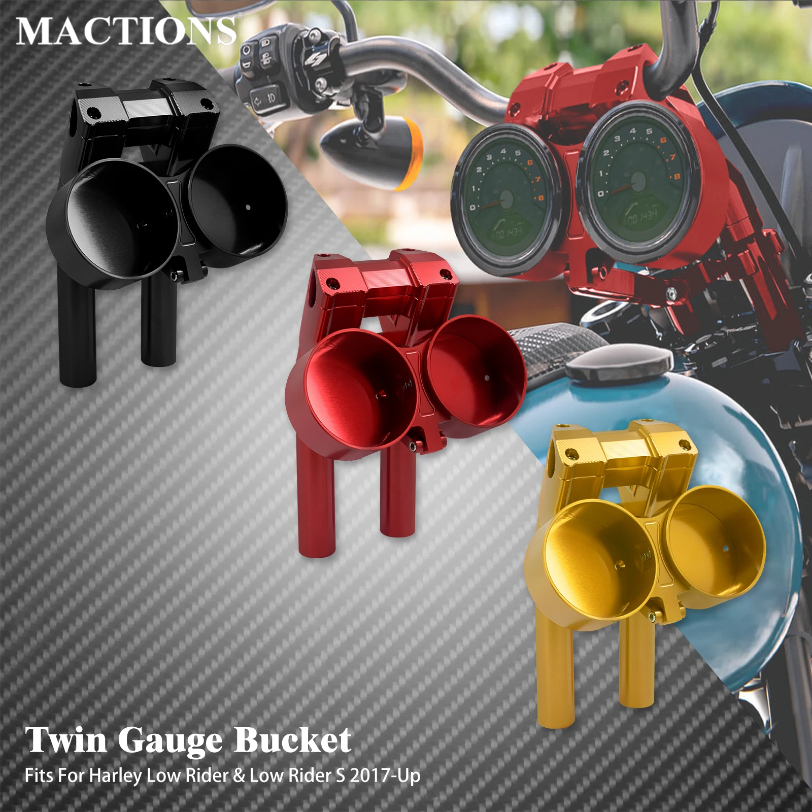 

Motorcycle Handlebar Instrument Twin Gauge Bucket Adjustable Clamp Risers Support Bracket For Harley Softail Low Rider S 2017-Up