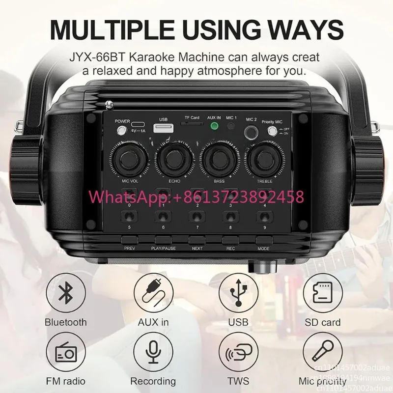 JYX-66BT Portable Bluetooth Dual Wireless Microphone 6.5 Inch Square Dance Card Audio