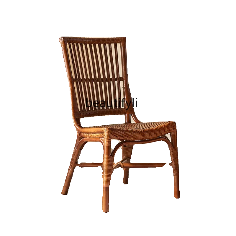 

Rattan Chair Real Rattan Backrest Single Dining Chair Retro Leisure B & B Balcony Couch Hand Woven living room furniture