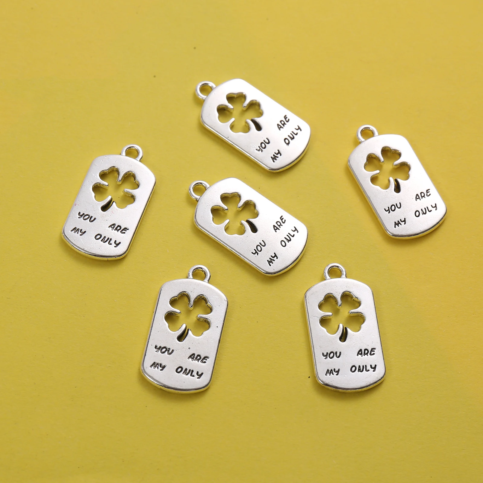 8 Hollow Clover-Shaped English Phrase Tags with the Engraved Text You Are My Only, Rectangular Lucky Clover Pendants, Suitable for DIY Bracelets, Necklaces, Earrings, and Confession-Themed Handmade Beaded Jewelry Accessories