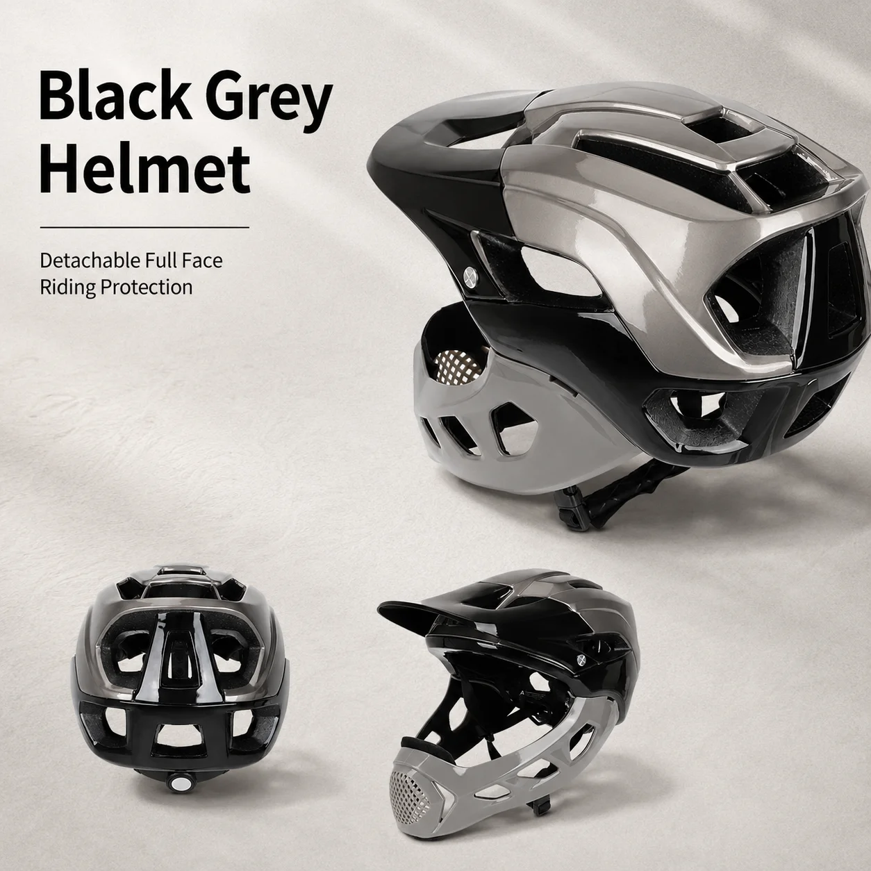 Cycling Gear Black - Çıkarılabilir Tam Yüz Sürüş Kaskı Siyah