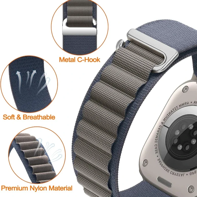 النايلون جبال الألب حلقة حزام ل أبل الترا 2 الفرقة 49 مللي متر 10 9 8 7 46 مللي متر 42 مللي متر 45 مللي متر 41 مللي متر الرياضة سوار iWatch 6 5 4 SE2 44 مللي متر 40 مللي متر