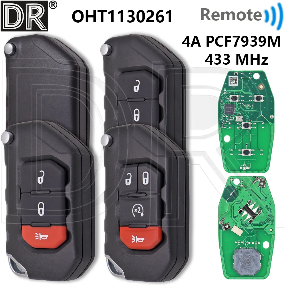 Great 433MHz 4A PCF7939MA Aftermarket No LOGO/Original PCB Chip OHT1130261 Car Remote Control Key For Jeep Wrangler 2018 2019