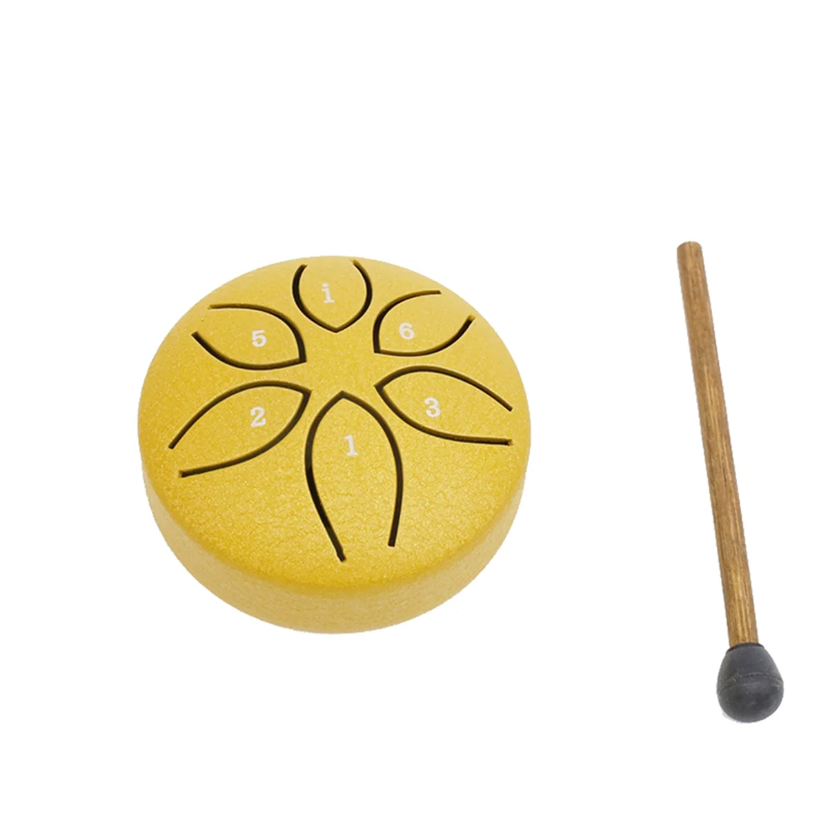 

3 Inch 6 Tone Steel Tongue Drum Mini Hand Pan Drums with Drumsticks Percussion Musical Instruments Drum Yellow