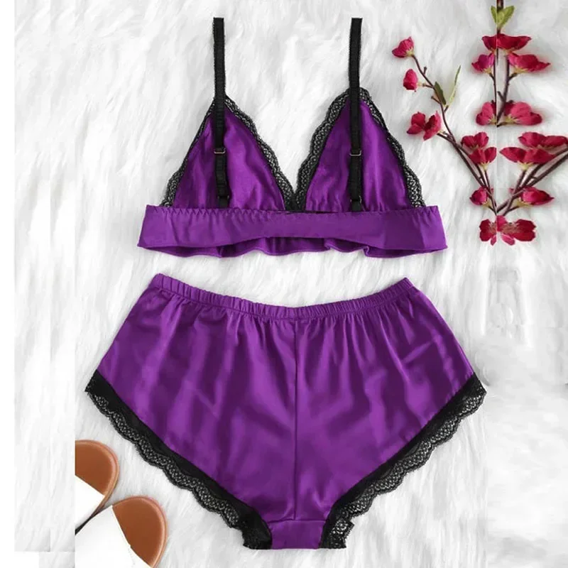 Women pajama Sexy Home Split Oiled Cloth Pajama Set Sexy Lingerie Short Pants Womens Nightgowns Sleepwear Sleepwear for Sleeping