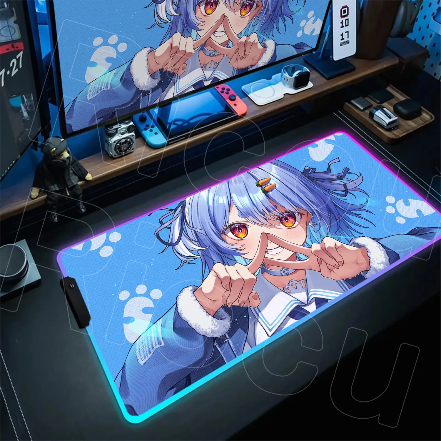 Alfombrilla de Ratón RGB con Diseño de Chica Linda, Alfombrilla para Teclado de Computadora, Alfombrilla de Ratón Hololive Usada Pekora, Alfombrilla de Oficina con Dibujos Animados HD para Laptop, Alfombrilla LED Retroiluminada para Mesa