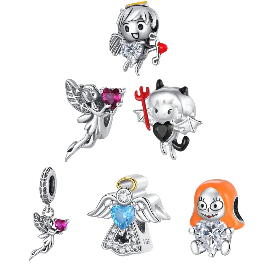 925 Sterling Silver Pendant Devil Angel Beads Compatible with Original Bracelet Necklace for Men and Women DIY Jewelry Gifts