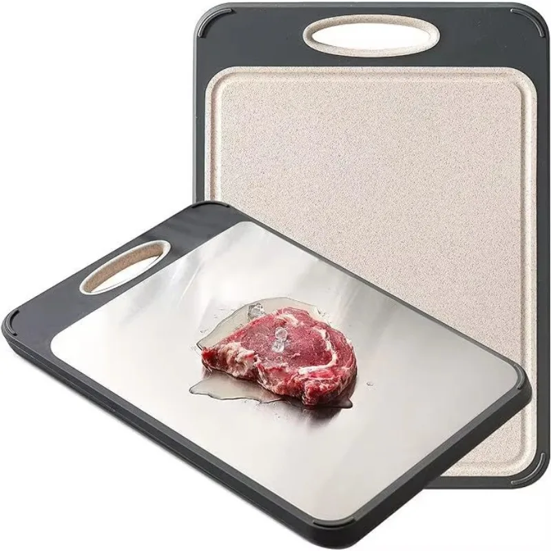 Premium Double-sided Multifunctional Titanium Cutting Board With Integrated Defrosting Tray for Defrosting Frozen Meat