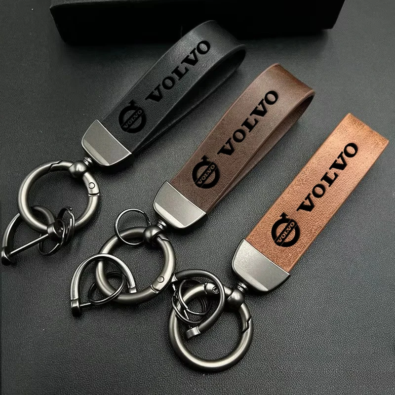 Car Fine Leather Keychain Ring Emblem Key Chain Accessories For Volvo XC90 V90 V60 XC60 V40 S80 S60 S90 C40 XC40 V70 XC70 C30