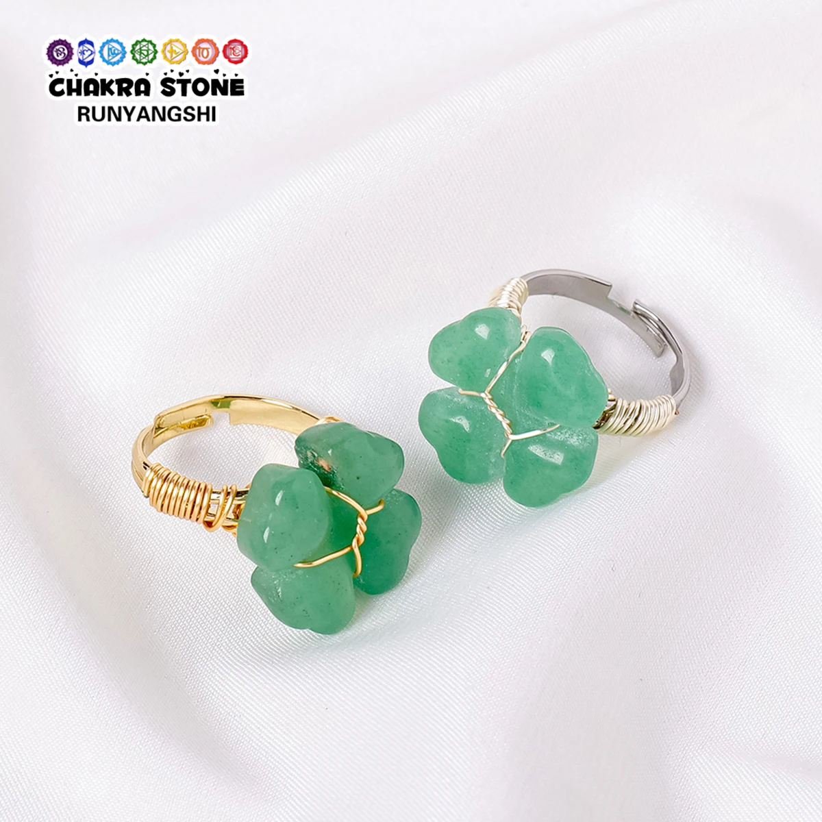 1PC Natural Crystal Green Aventurine Four Leaf Clover Luck Leaves Hand Knitting DIY Ring Bracelet Fine Jewelry Home Decoration