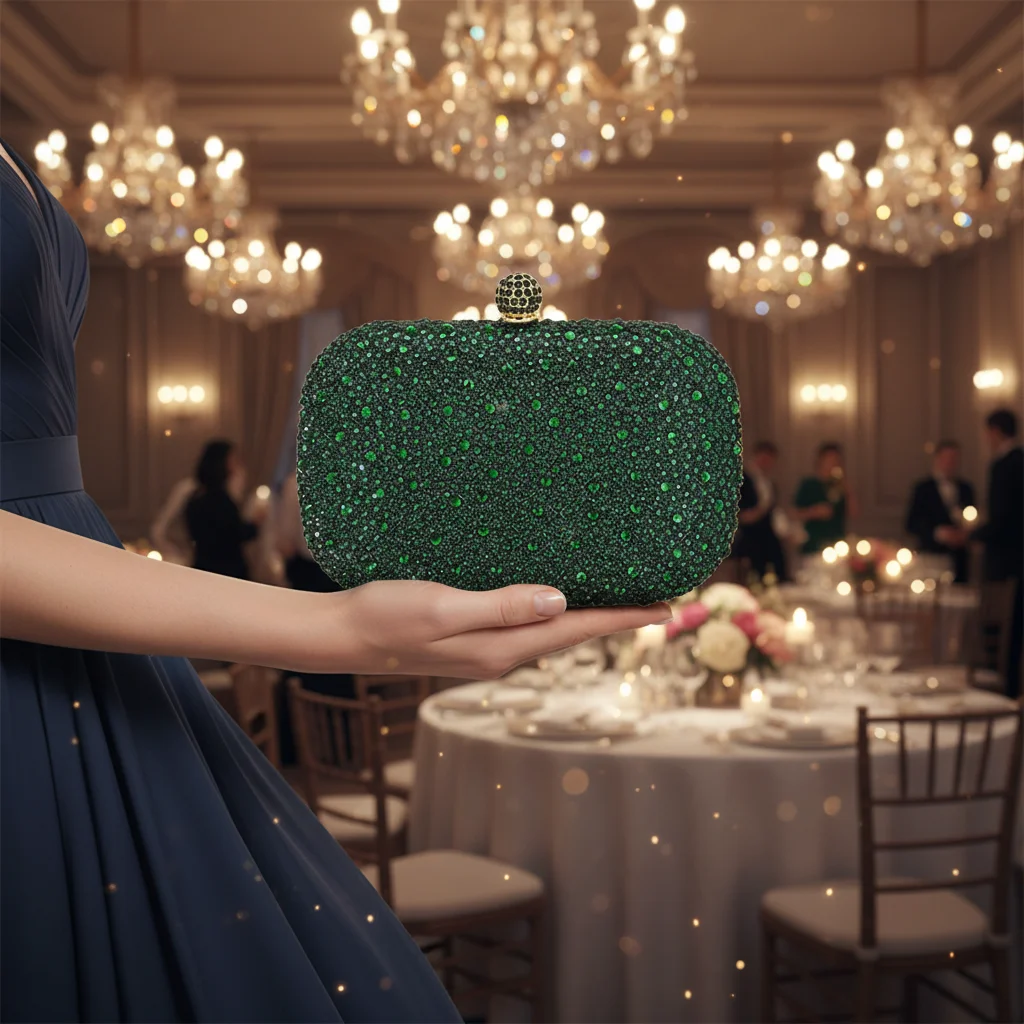 

Cross-border Hot Sale Women's Shiny Rhinestone Decorated Small Box-shaped Evening Clutch Bag Fashion Elegant Graceful Polyester