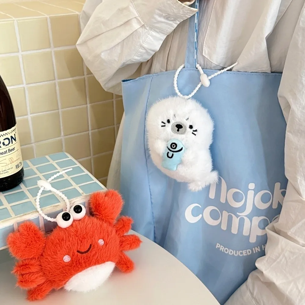 New Cute Sea Animals Plushie Keychain Sharks Crabs Seals Seahorses Backpack Charm Cartoon Shoulder Bag Decor Holiday Gifts