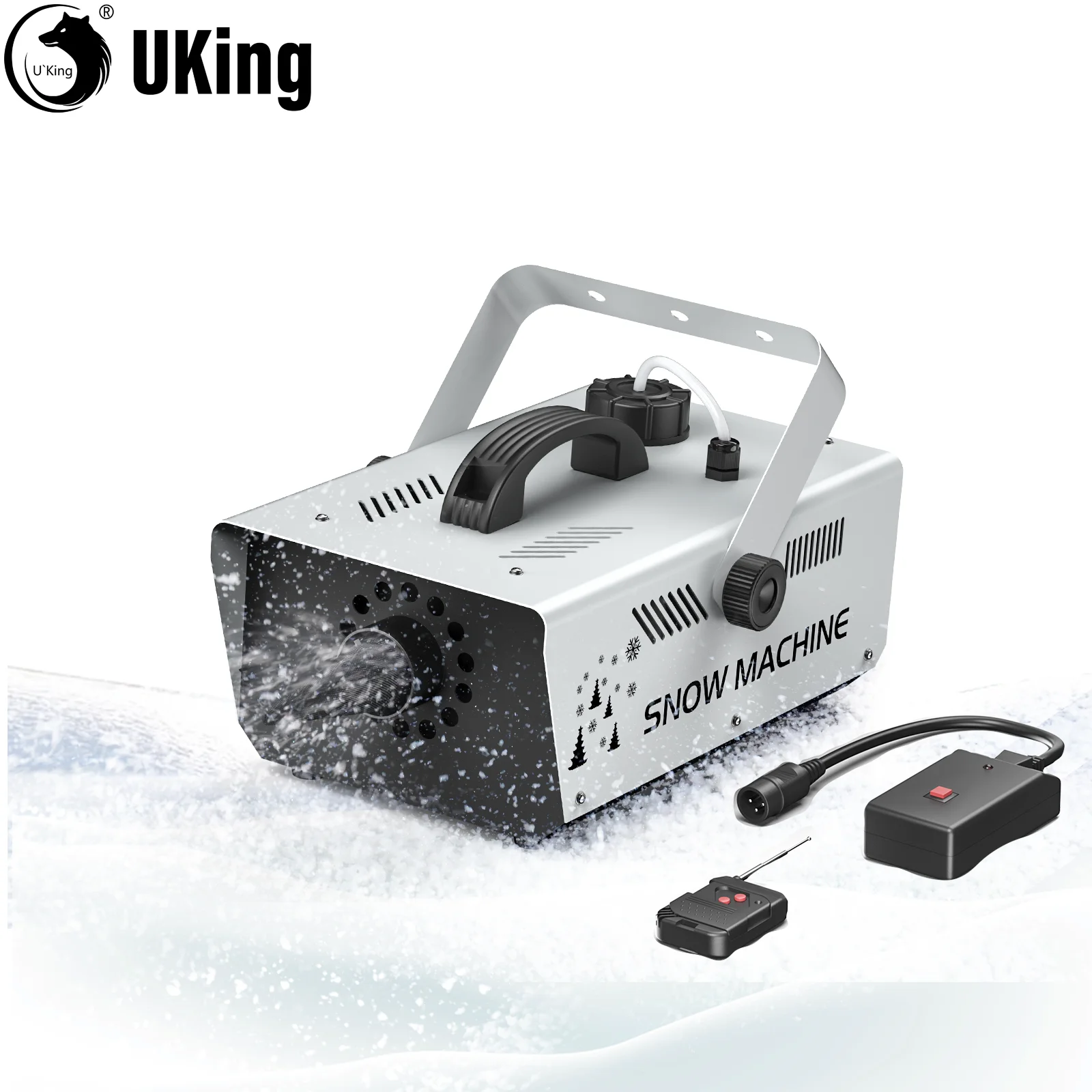 Máquina de nieve U'King de 1000W, Control remoto inalámbrico y con cable, máquinas para hacer copos de nieve artificiales, tamaño ajustable de copo de nieve