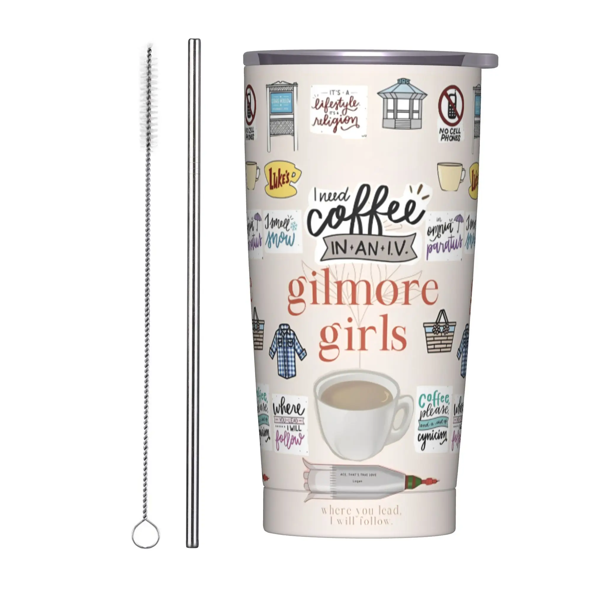 

20oz Gilmore Girls Lorelai Rory Vacuum Insulated Tumbler TV Series Mugs School Durable with Straw Lid Cup Stainless Steel