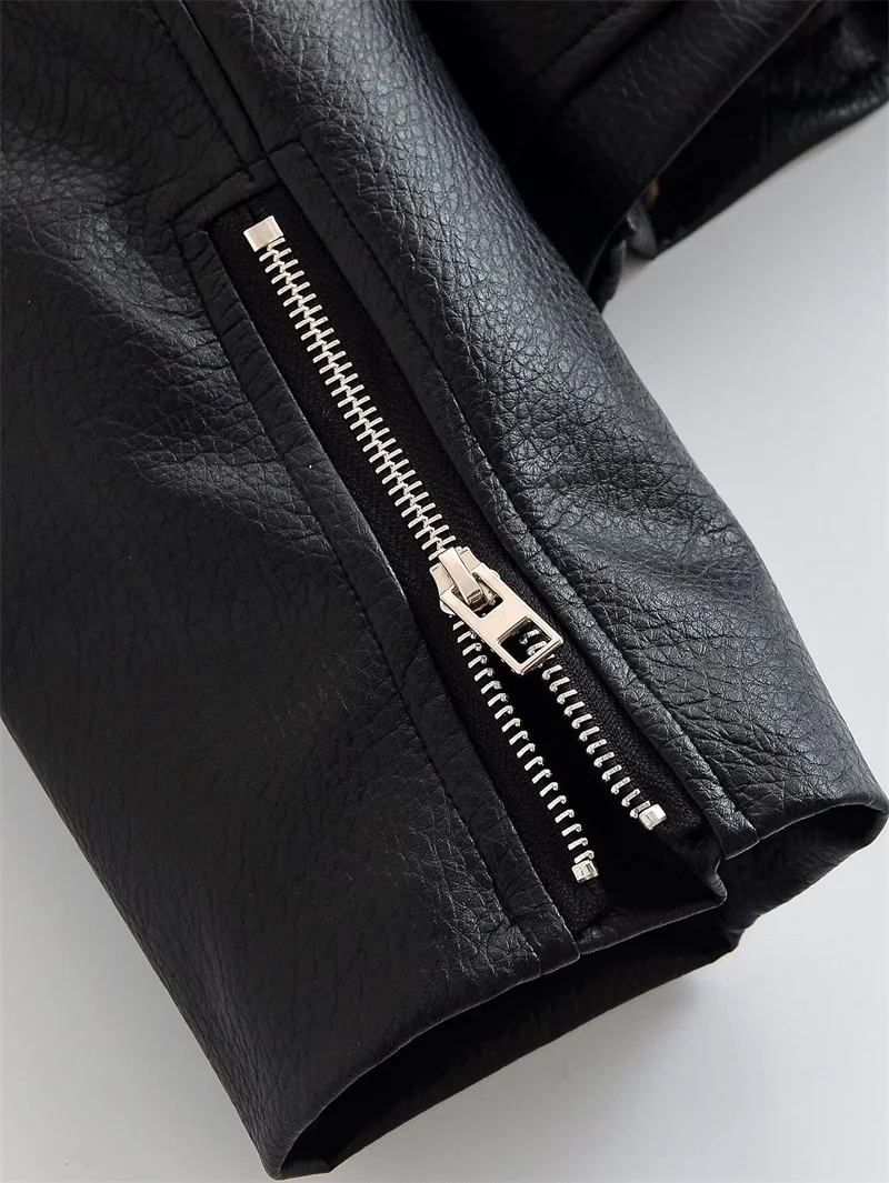 Guobioziy 2026 Fall New Arrival Women's Jacket Black Long-Sleeve Faux Leather Zipper Biker Jacket Parka Stylish and Trendy