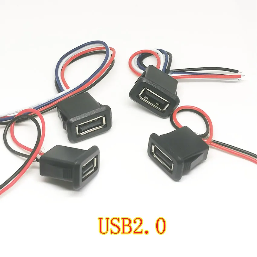 

1-5pcs 2Pin 4Pin USB 2.0 Female Power Jack 2P 4P USB2.0 Charging Port Connector Data Interface with Cable USB Charger Socket