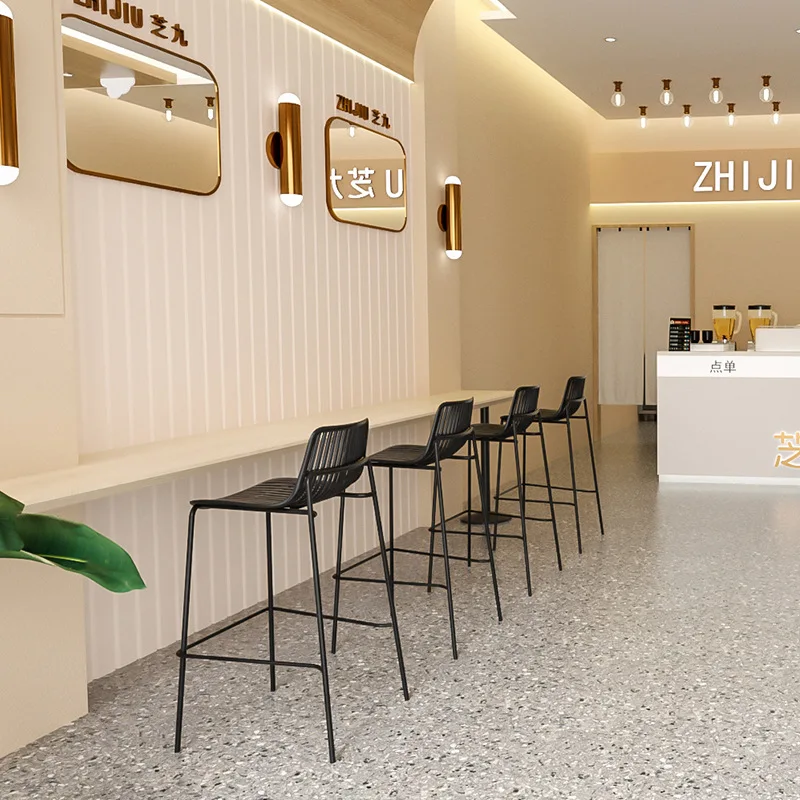 Nordic Designer Outdoor Bar Chair Simple Island Chair Plastic Wrought Iron Backrest High Bar Stool Cafe Bar Chair