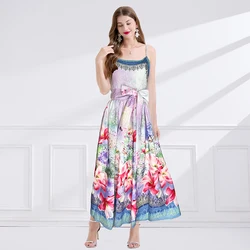 Summer Sexy Floral Beach Long Dress Women Retro Casual Straps A Line Printed Maxi Dresses Female Prom Evening Vestidos Party