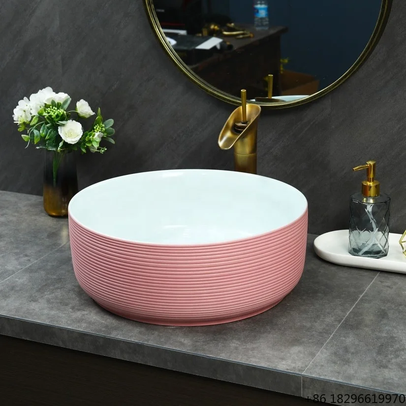 

Pink Porcelain Ceramic Bathroom Sink Toilet Vanity Wash Basin for Home Hotel Bathroom Sanitary Ware