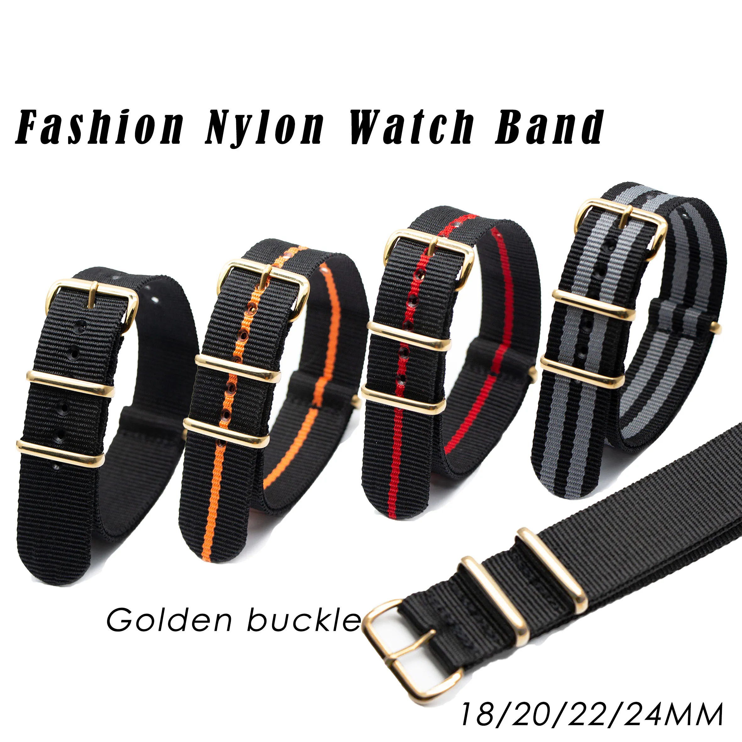 Meistverkauftes Nylon-Uhrenarmband Goldene Quadratische Schnalle 4 Farben Gestreiftes Armband Modisches Verschleißfestes Ersatz-Armband