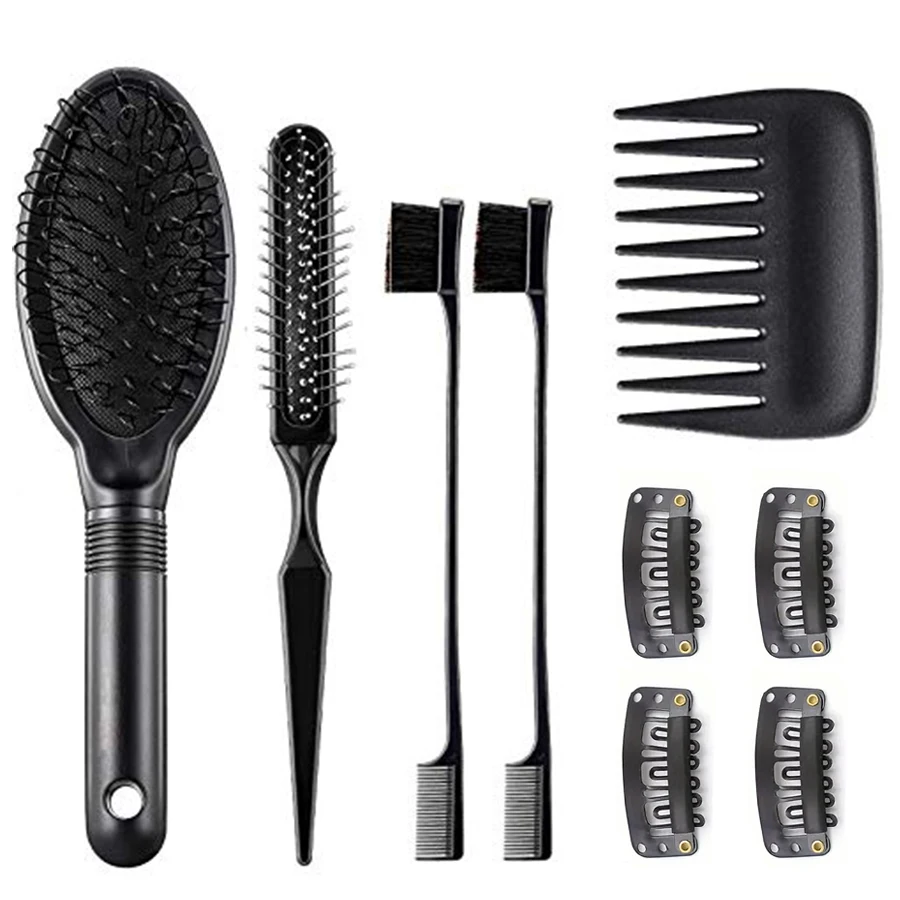 

9 Pieces Wig Comb Set Hair Edge Brush Airbag Massage Comb Wide Tooth Comb Clips for Wig Stand Human Synthetic Extension
