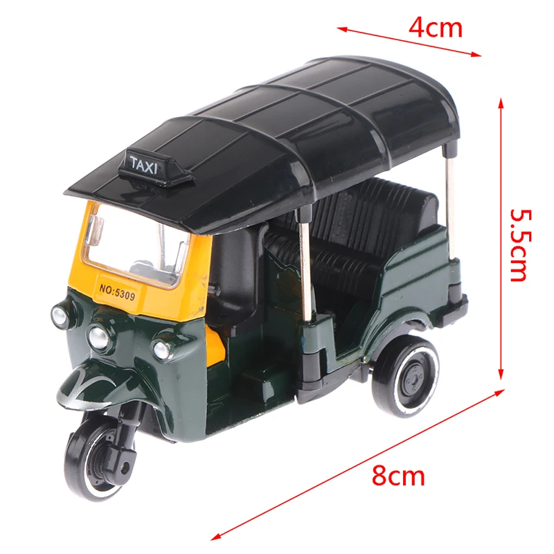 Alloy Tricycle Retro Simulation Model Three Wheeled Motorcycle Toy Diecast Car Model Autorickshaw Car Model Figure Toys New