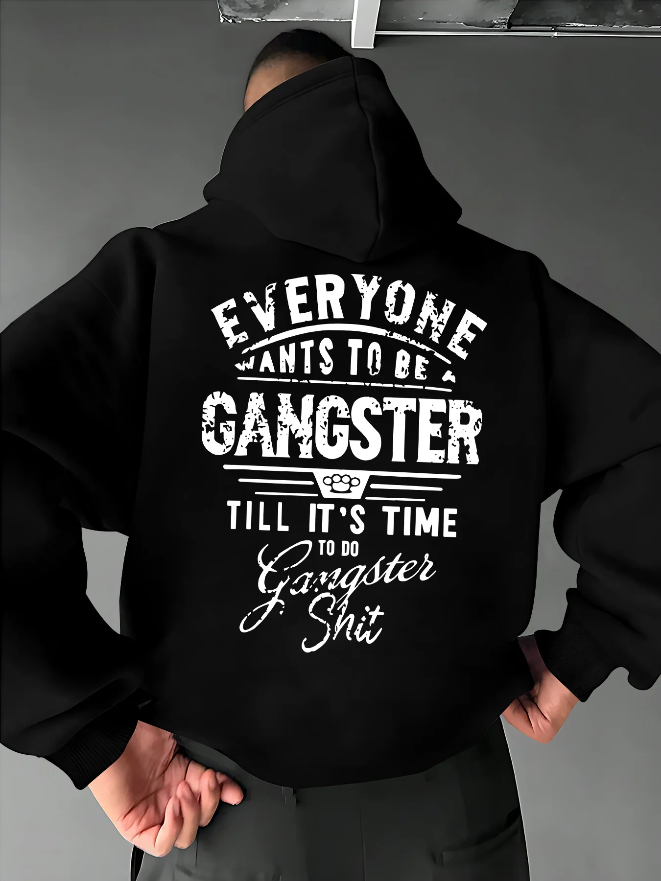 Gangster Quote Letter Graphic Printed Mens Fleece Hoodies Warm Winter Athletic Sportswear Sweatshirt Casual LooseWorkoutPullover