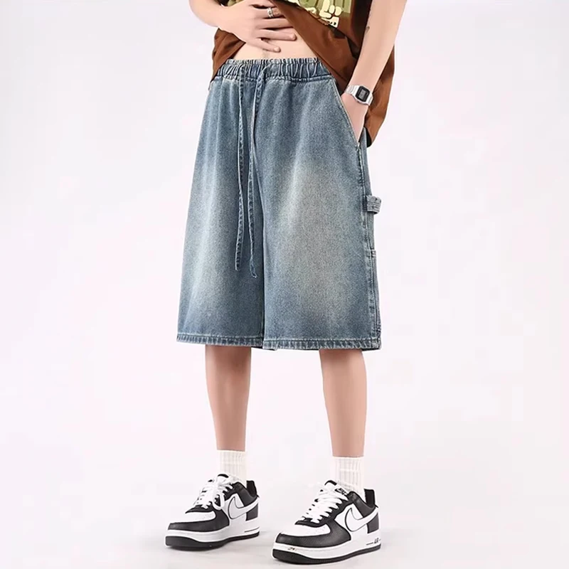 Men's Denim Shorts Jorts Pants Baggy High Blue Streetwear Hip Hop Korean Fashion Kpop Y2k Oversize Summer Clothes Vintage Unisex